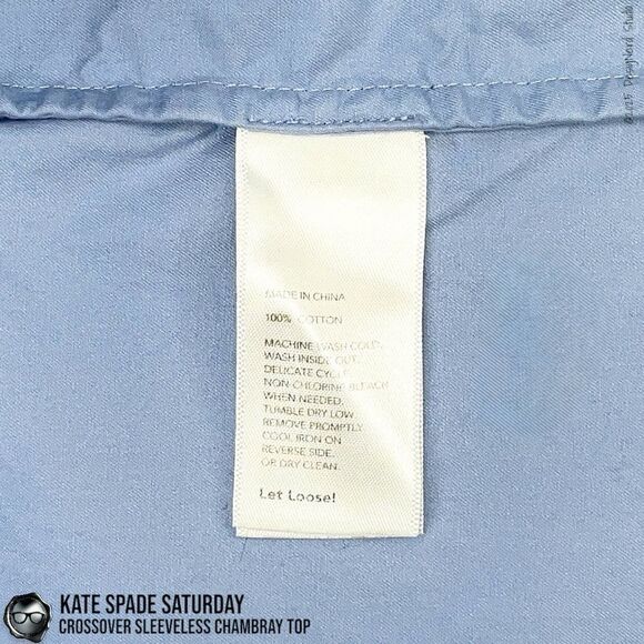 VINTAGE KATE SPADE SATURDAY CROSSOVER SLEEVELESS POPLIN SHIRT IN CHAMBRAY BLUE - Picture 5 of 8
